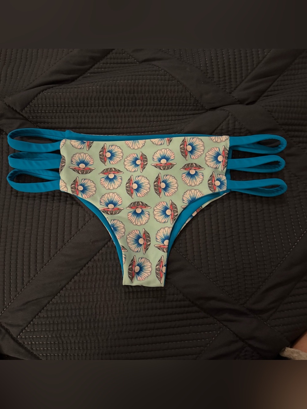 Jypsea Women’s Blue Shell-Print Strappy Bikini Bottom size M